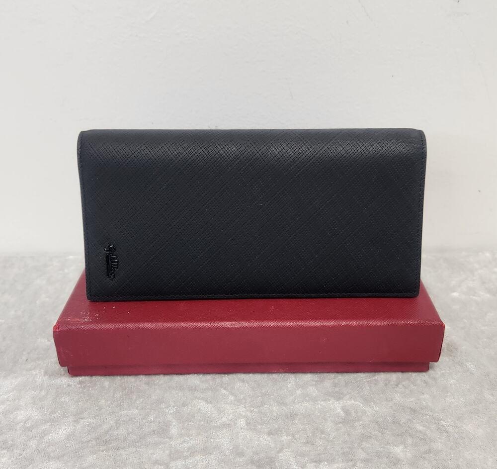 NWT Goldlion Mens Black Soft Lambskin Leather Long Bi-Fold Wallet